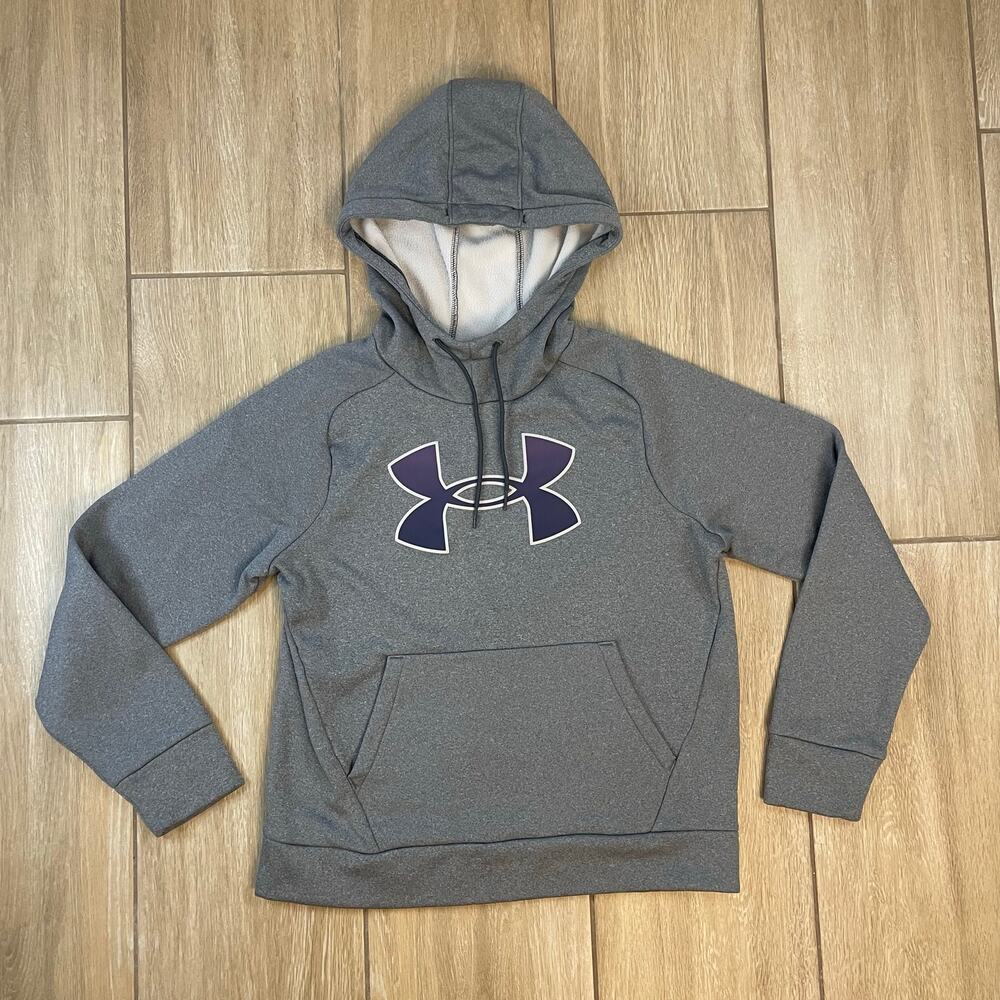 Under Armour Women’s Small Gray Hoodie Pullover Loose Fit Logo Sweatshirt